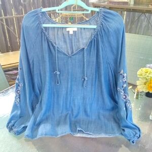 Lauren Conrad Tie-Front Peasant Top, Tencel, L